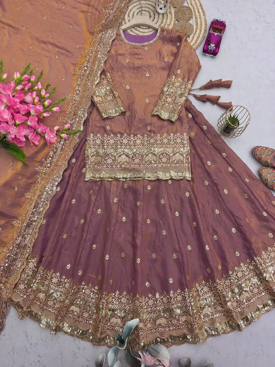 Elegant Embroidered Fandy Silk Lehenga Set for Wedding and Festive Wear