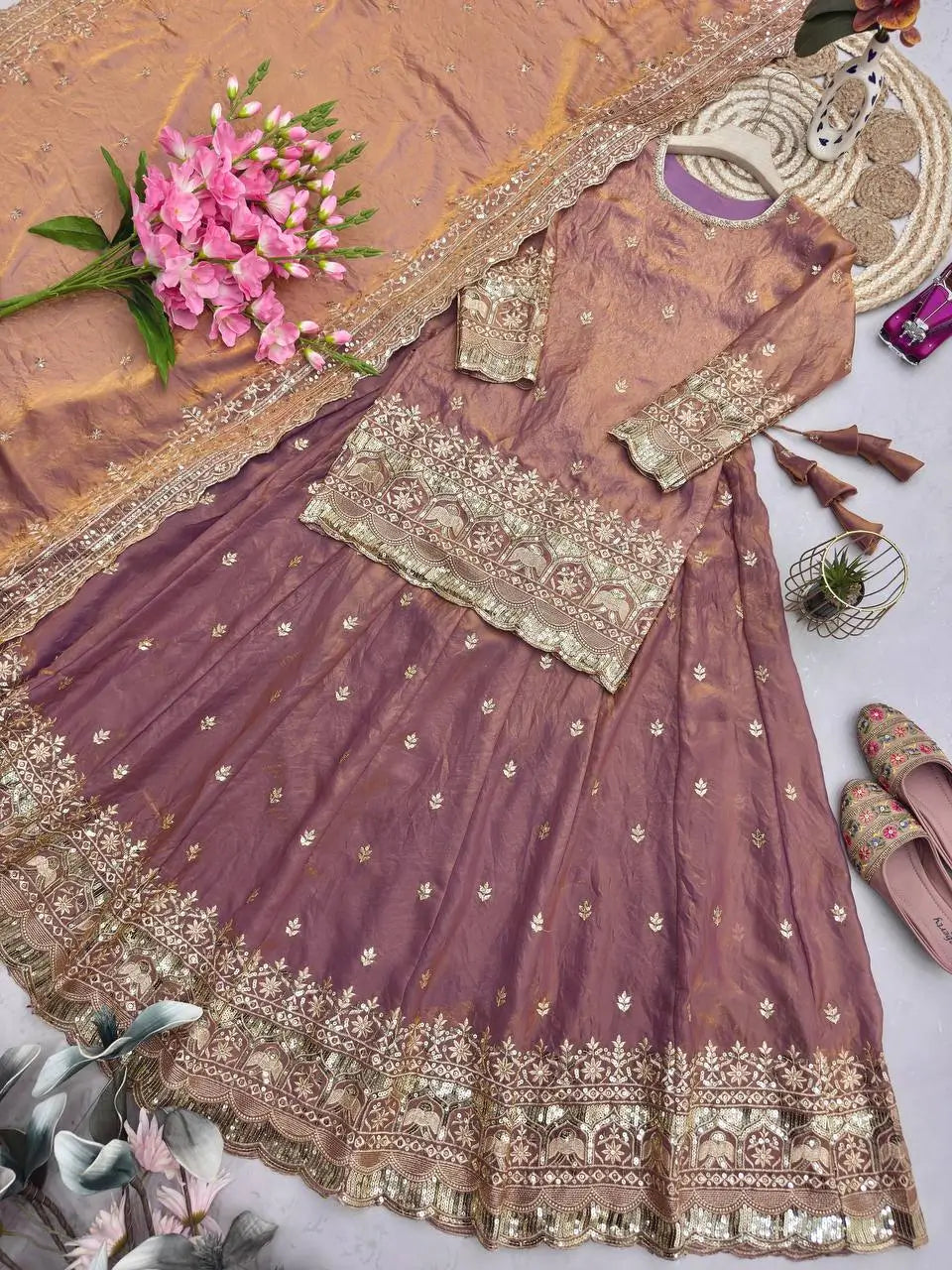 Elegant Embroidered Fandy Silk Lehenga Set for Wedding and Festive Wear