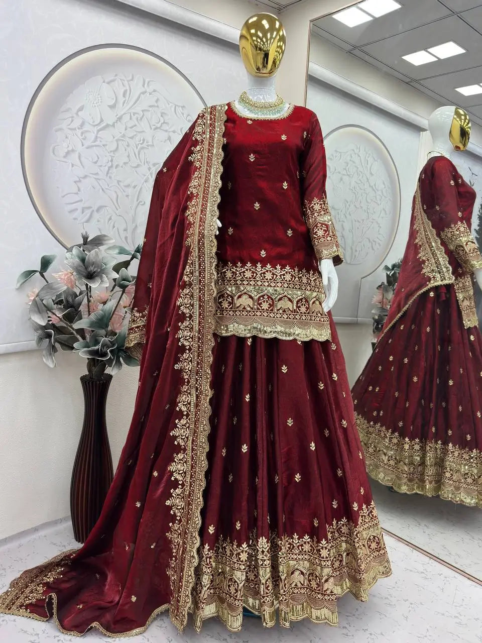 Elegant Embroidered Fandy Silk Lehenga Set for Wedding and Festive Wear