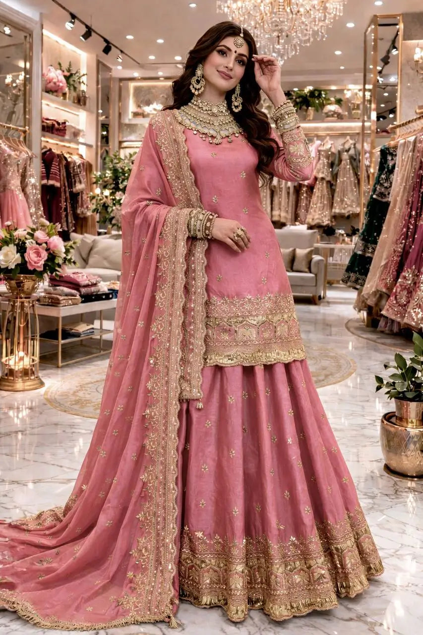 Elegant Embroidered Fandy Silk Lehenga Set for Wedding and Festive Wear