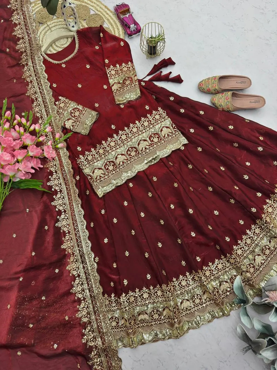 Elegant Embroidered Fandy Silk Lehenga Set for Wedding and Festive Wear