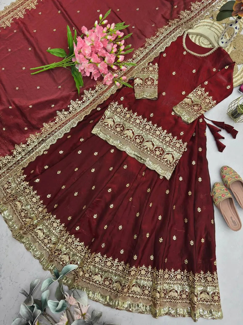 Elegant Embroidered Fandy Silk Lehenga Set for Wedding and Festive Wear