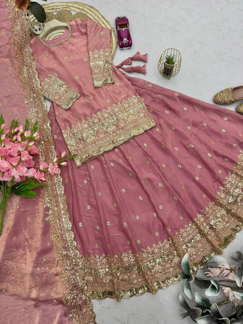Elegant Embroidered Fandy Silk Lehenga Set for Wedding and Festive Wear