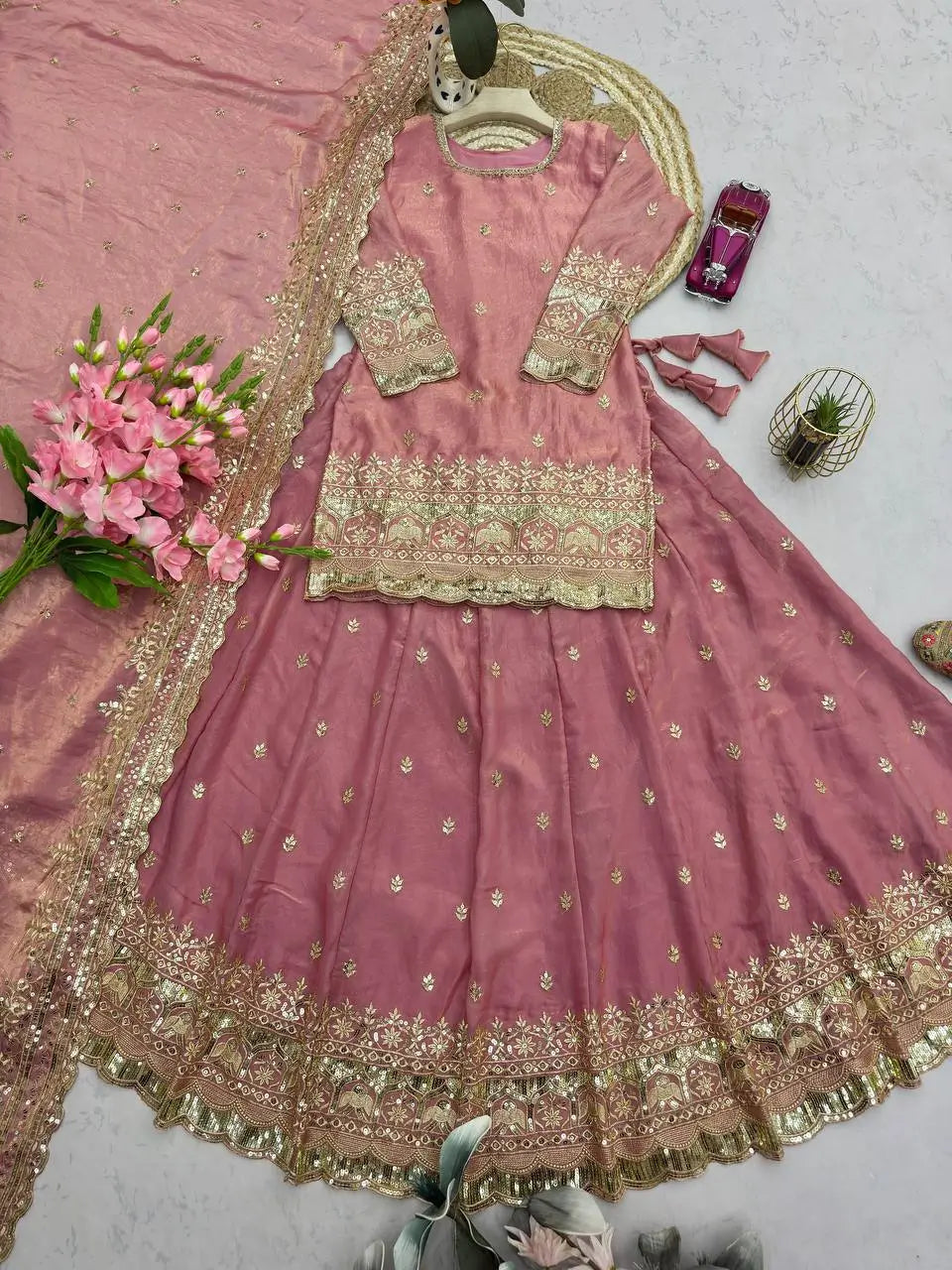 Elegant Embroidered Fandy Silk Lehenga Set for Wedding and Festive Wear
