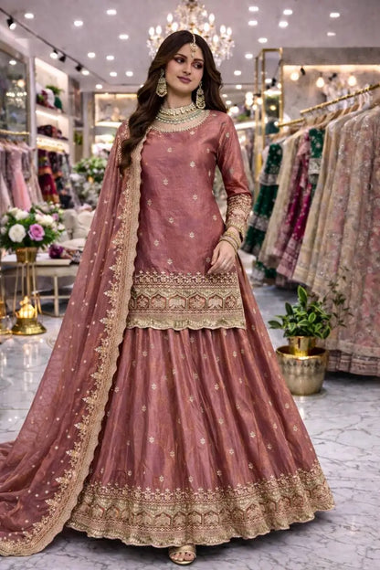 Elegant Embroidered Fandy Silk Lehenga Set for Wedding and Festive Wear