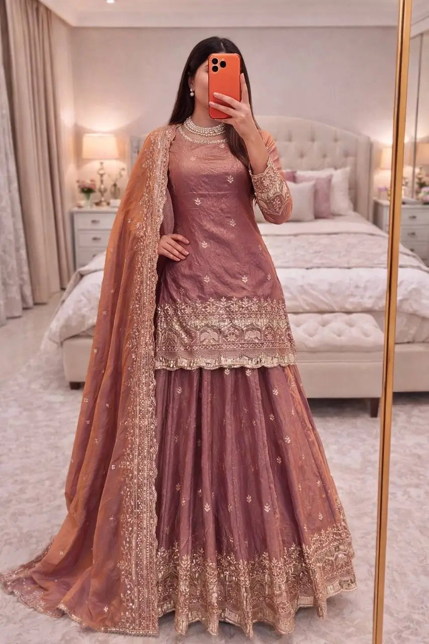 Elegant Embroidered Fandy Silk Lehenga Set for Wedding and Festive Wear