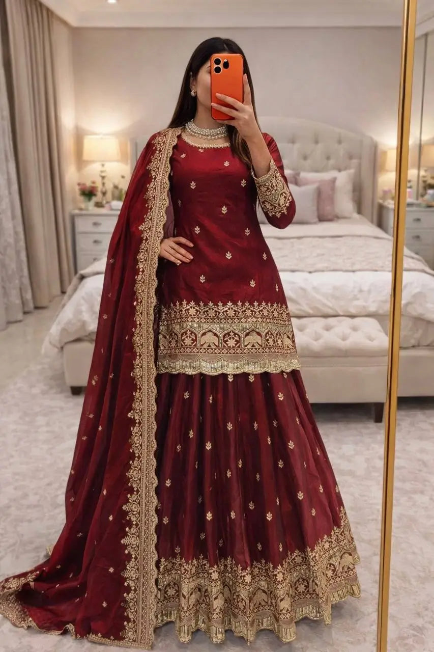 Elegant Embroidered Fandy Silk Lehenga Set for Wedding and Festive Wear