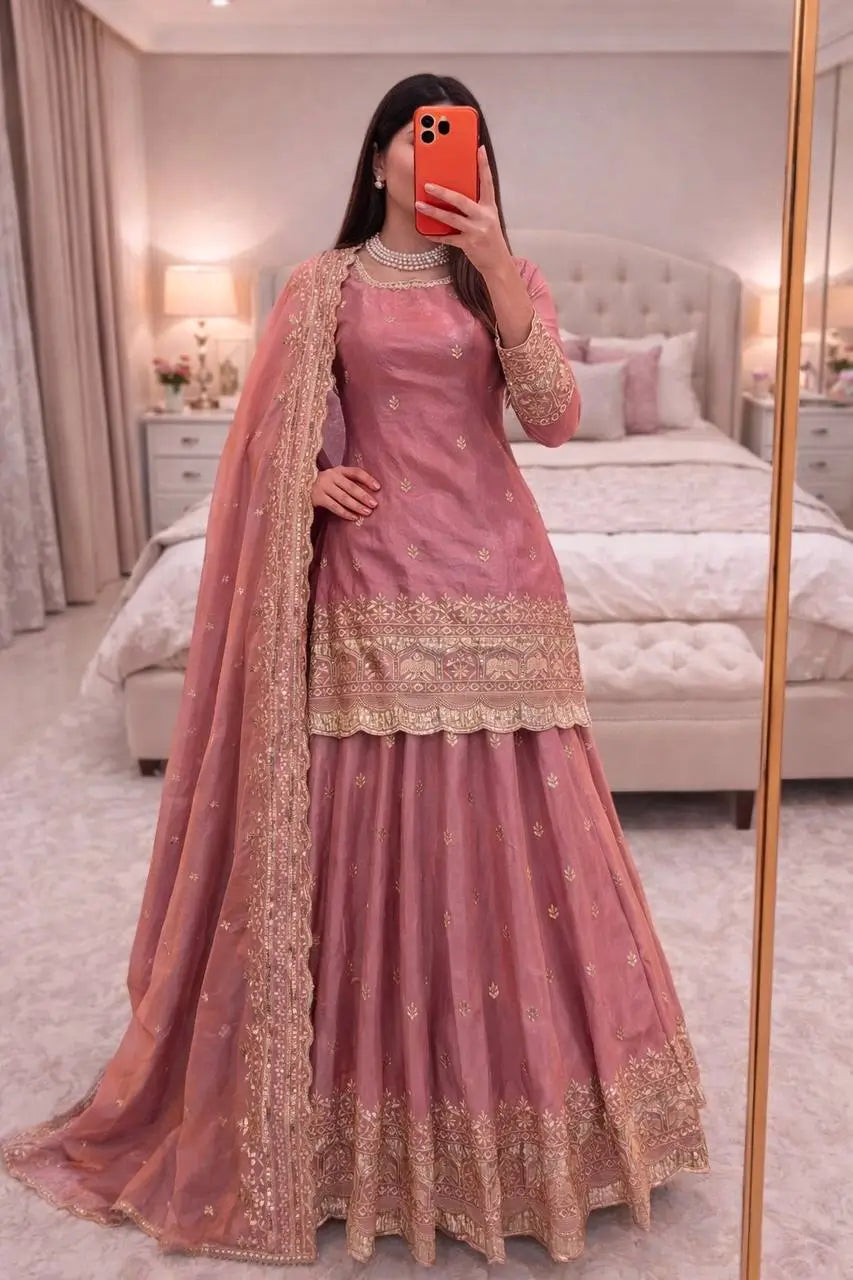 Elegant Embroidered Fandy Silk Lehenga Set for Wedding and Festive Wear