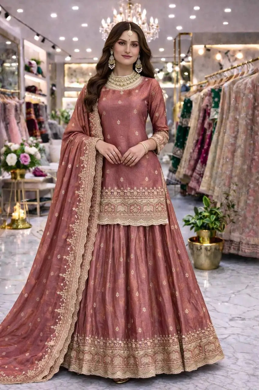 Elegant Embroidered Fandy Silk Lehenga Set for Wedding and Festive Wear