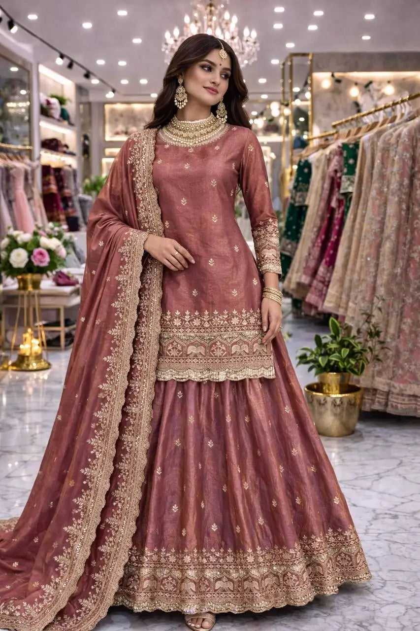 Elegant Embroidered Fandy Silk Lehenga Set for Wedding and Festive Wear