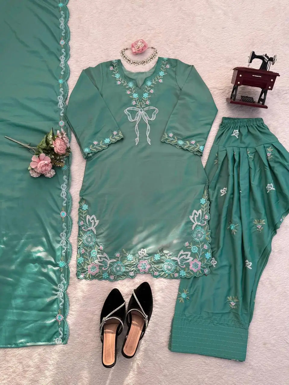 Elegant Embroidered Farshi Suit Set for Festive and Family Occasions
