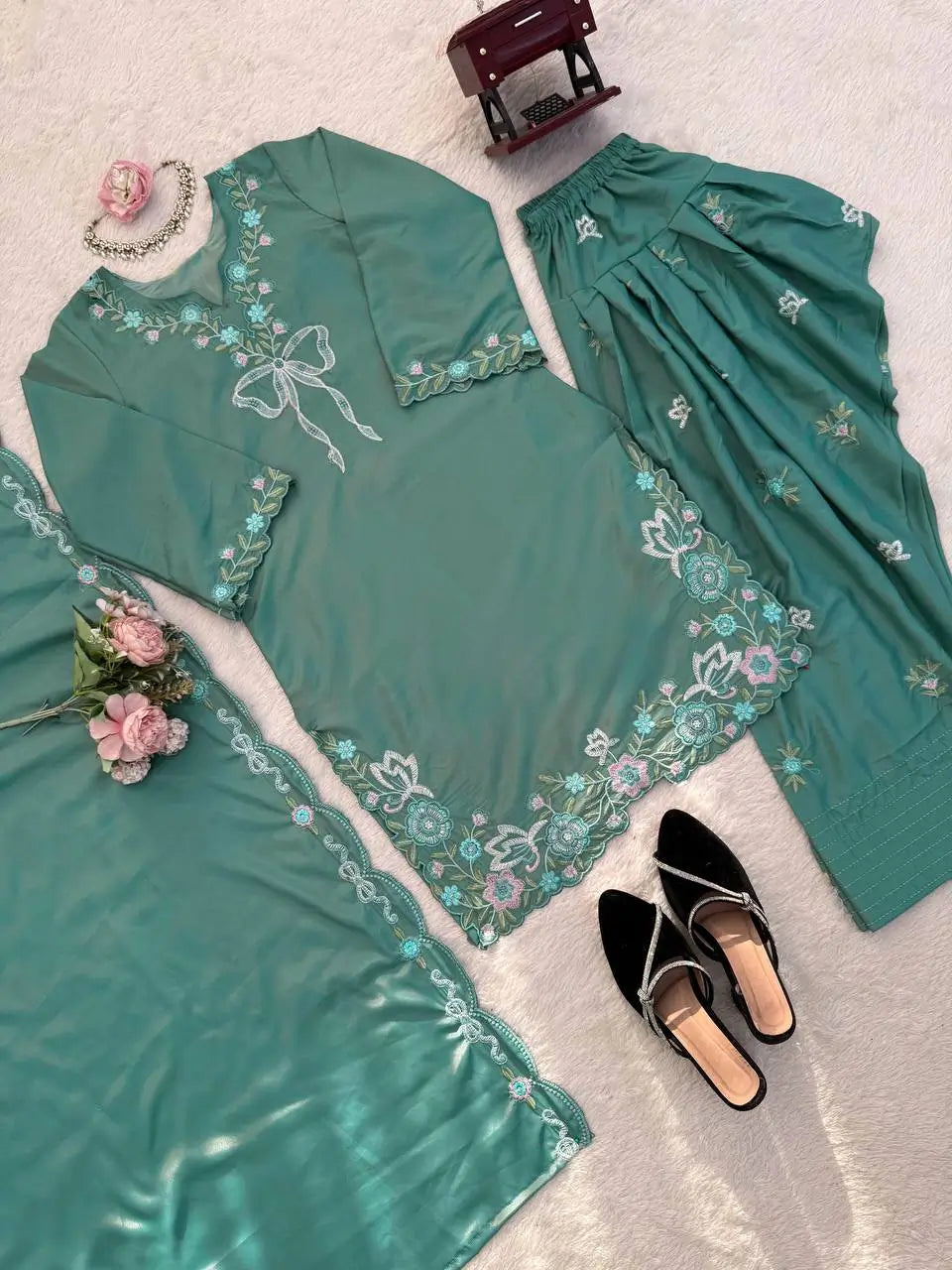 Elegant Embroidered Farshi Suit Set for Festive and Family Occasions