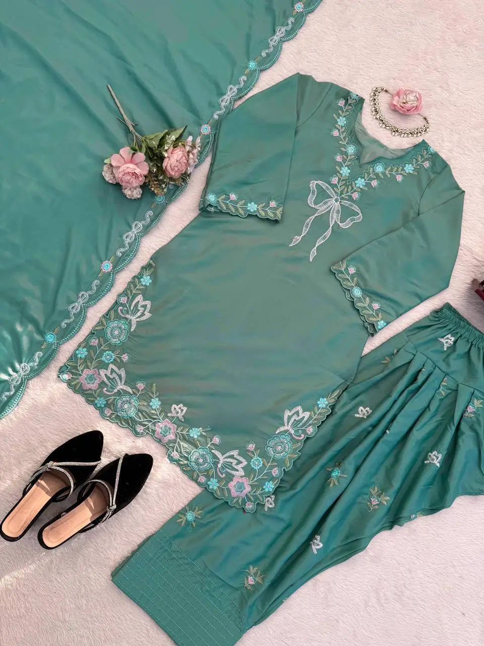 Elegant Embroidered Farshi Suit Set for Festive and Family Occasions