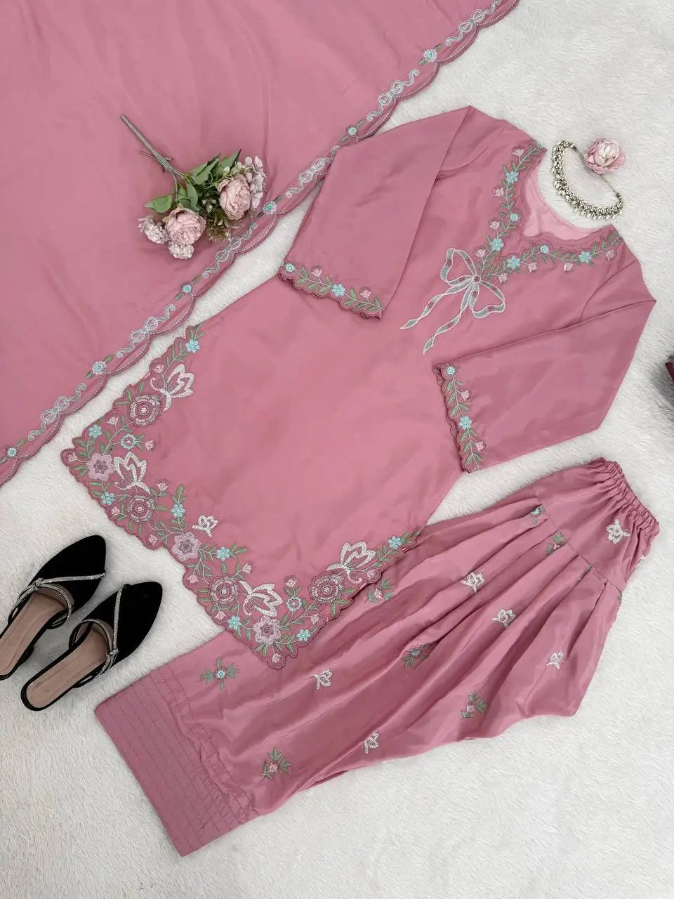Elegant Embroidered Farshi Suit Set for Festive and Family Occasions