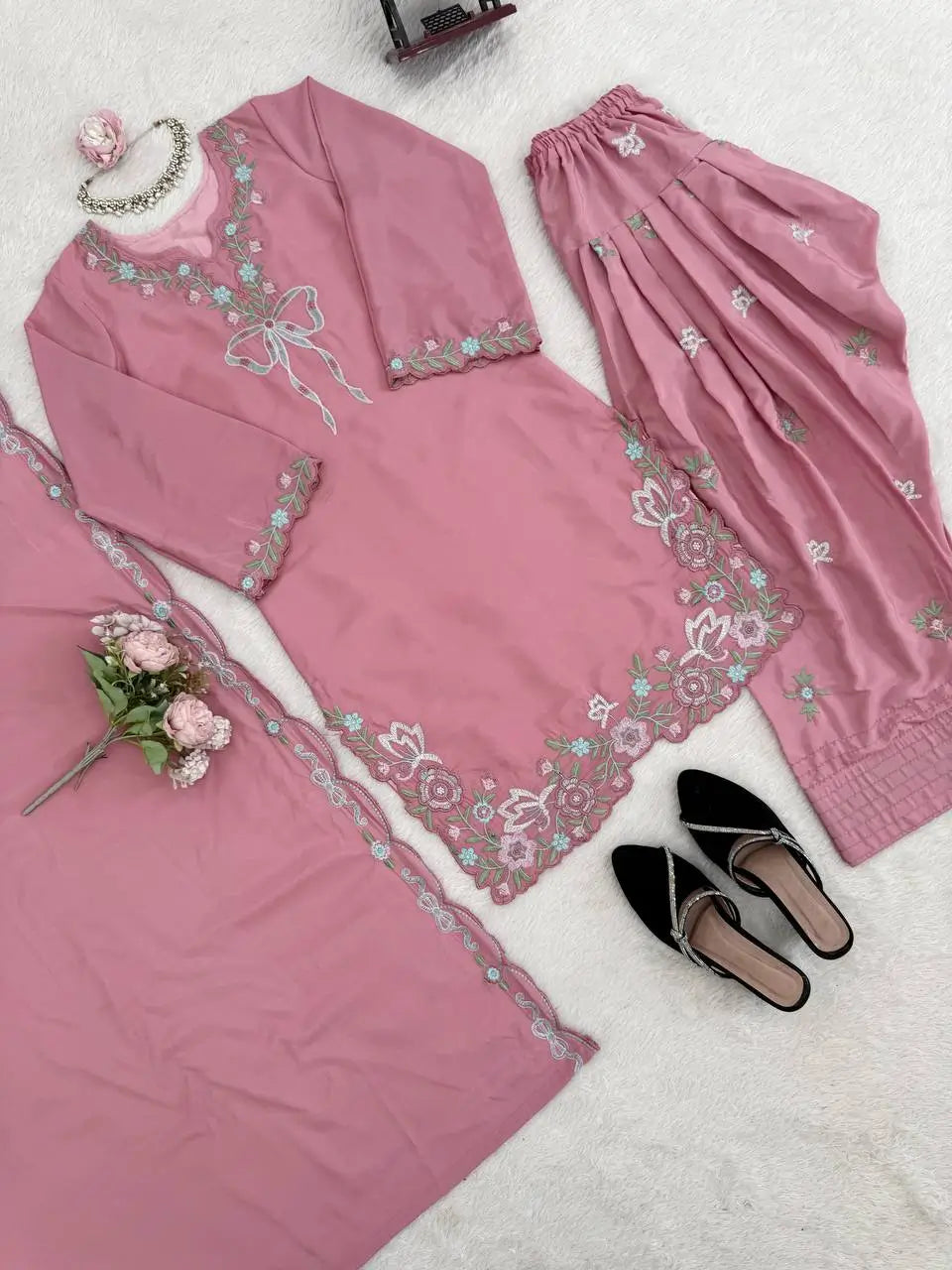 Elegant Embroidered Farshi Suit Set for Festive and Family Occasions