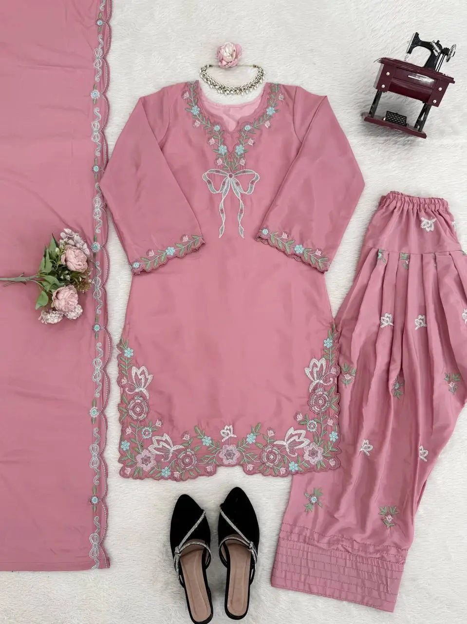 Elegant Embroidered Farshi Suit Set for Festive and Family Occasions