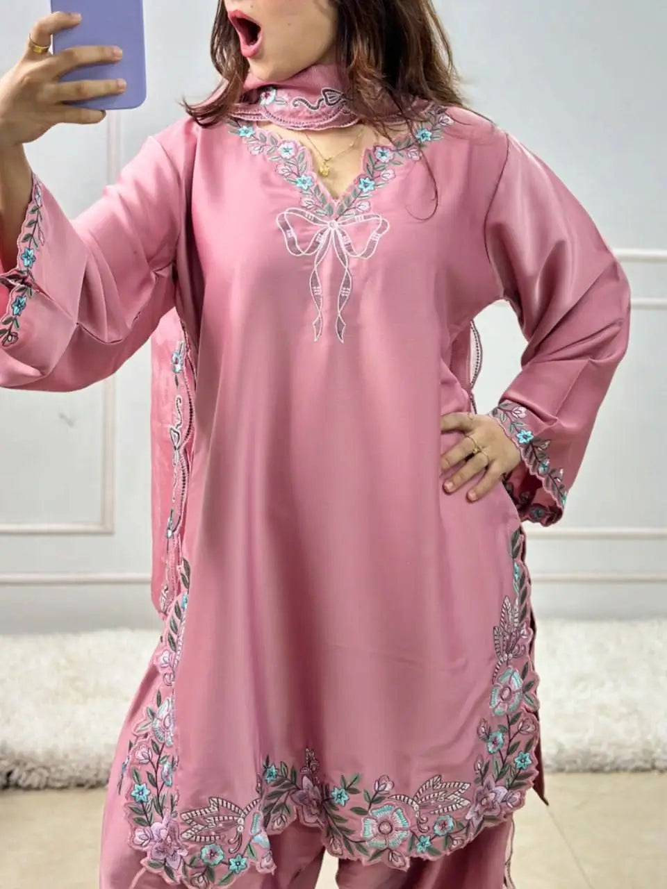 Elegant Embroidered Farshi Suit Set for Festive and Family Occasions