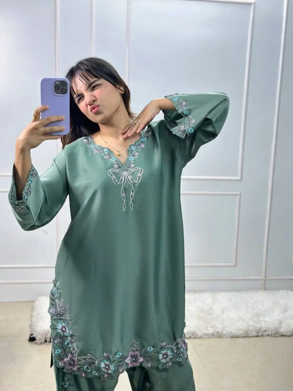Elegant Embroidered Farshi Suit Set for Festive and Family Occasions