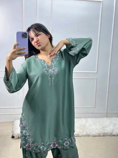 Elegant Embroidered Farshi Suit Set for Festive and Family Occasions