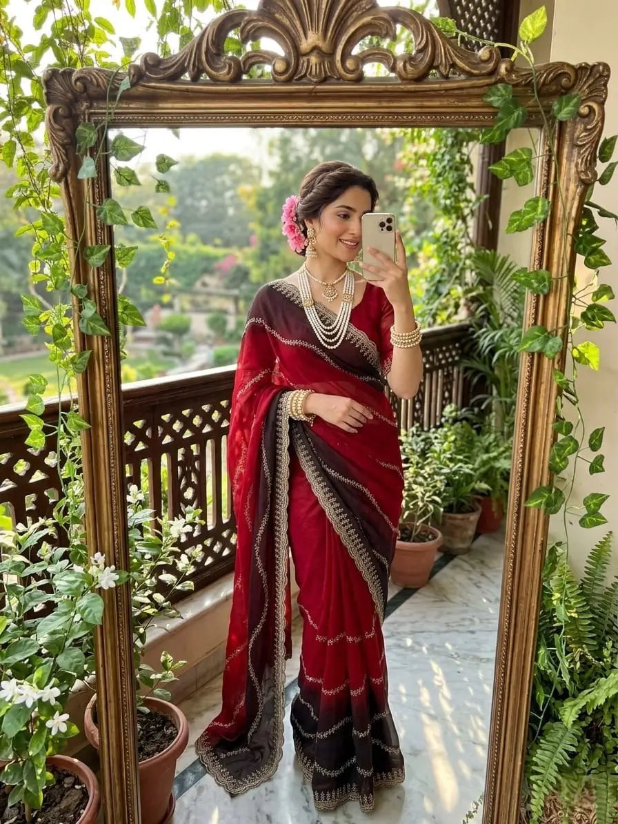 Elegant Embroidered Fendy Chiffon Saree for Festive and Party Wear