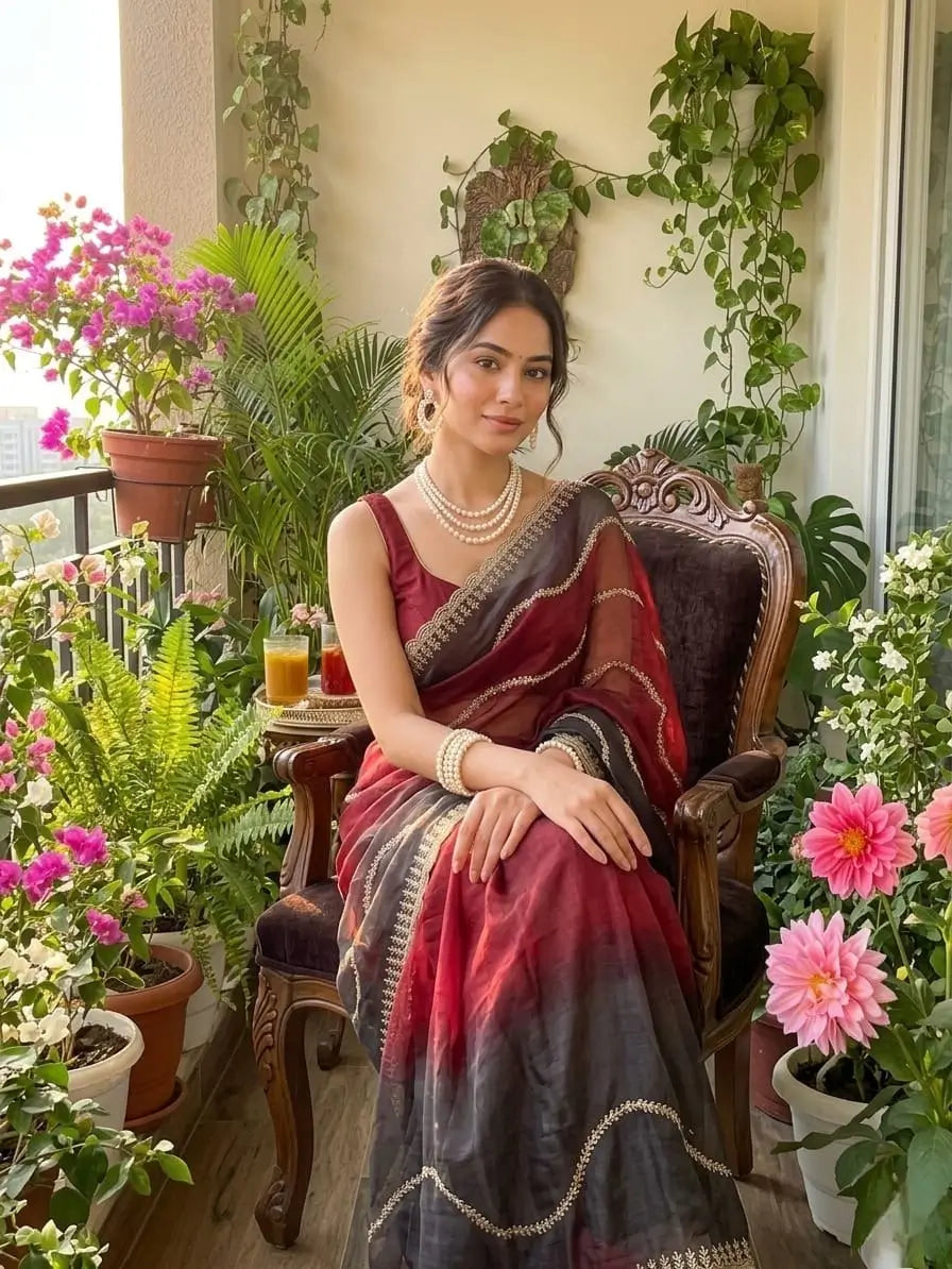 Elegant Embroidered Fendy Chiffon Saree for Festive and Party Wear