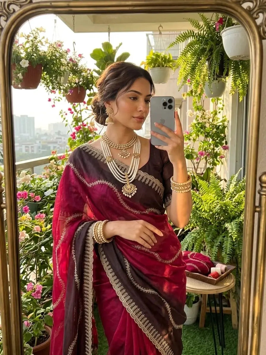 Elegant Embroidered Fendy Chiffon Saree for Festive and Party Wear