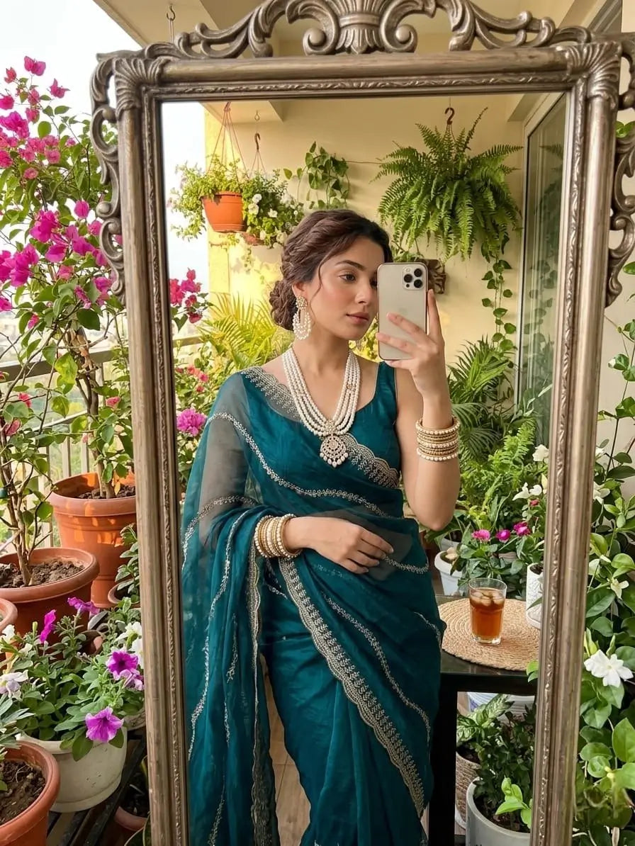 Elegant Embroidered Fendy Chiffon Saree for Festive and Party Wear