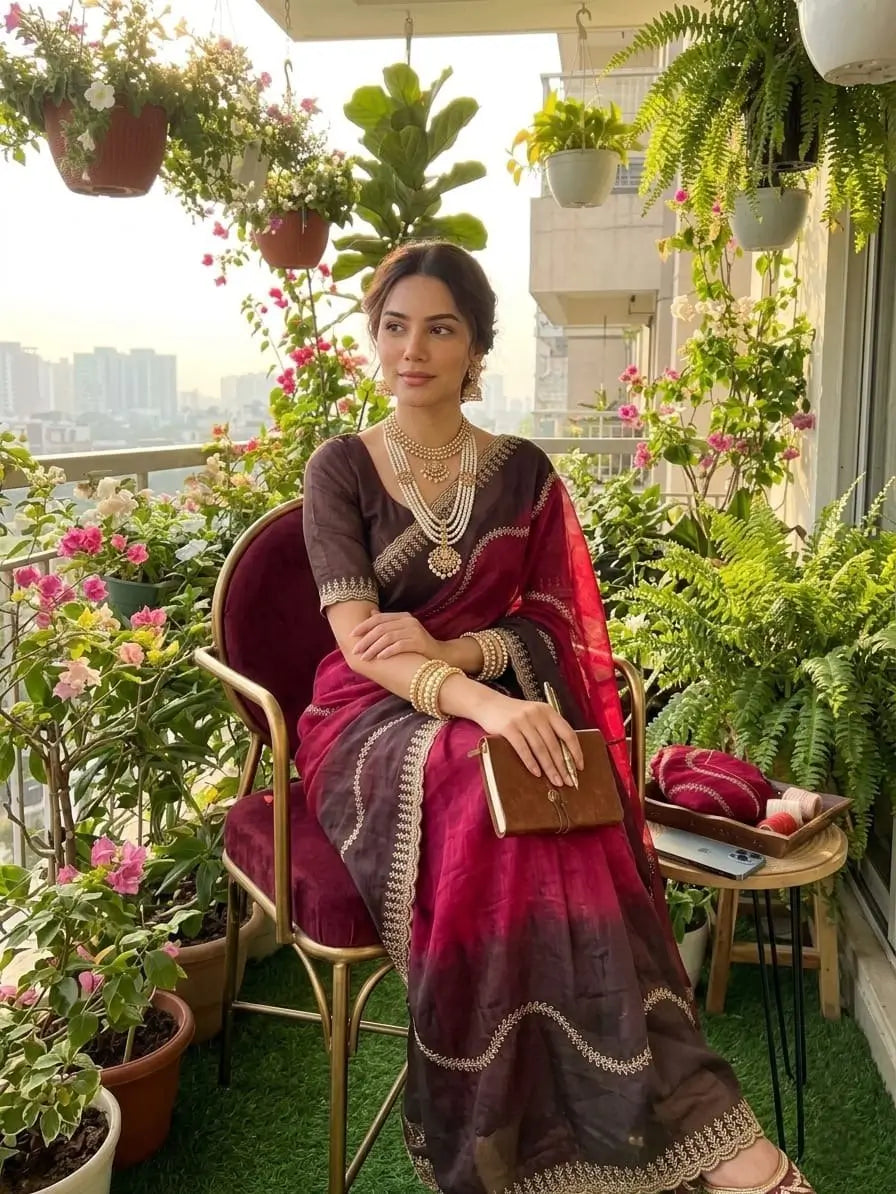 Elegant Embroidered Fendy Chiffon Saree for Festive and Party Wear