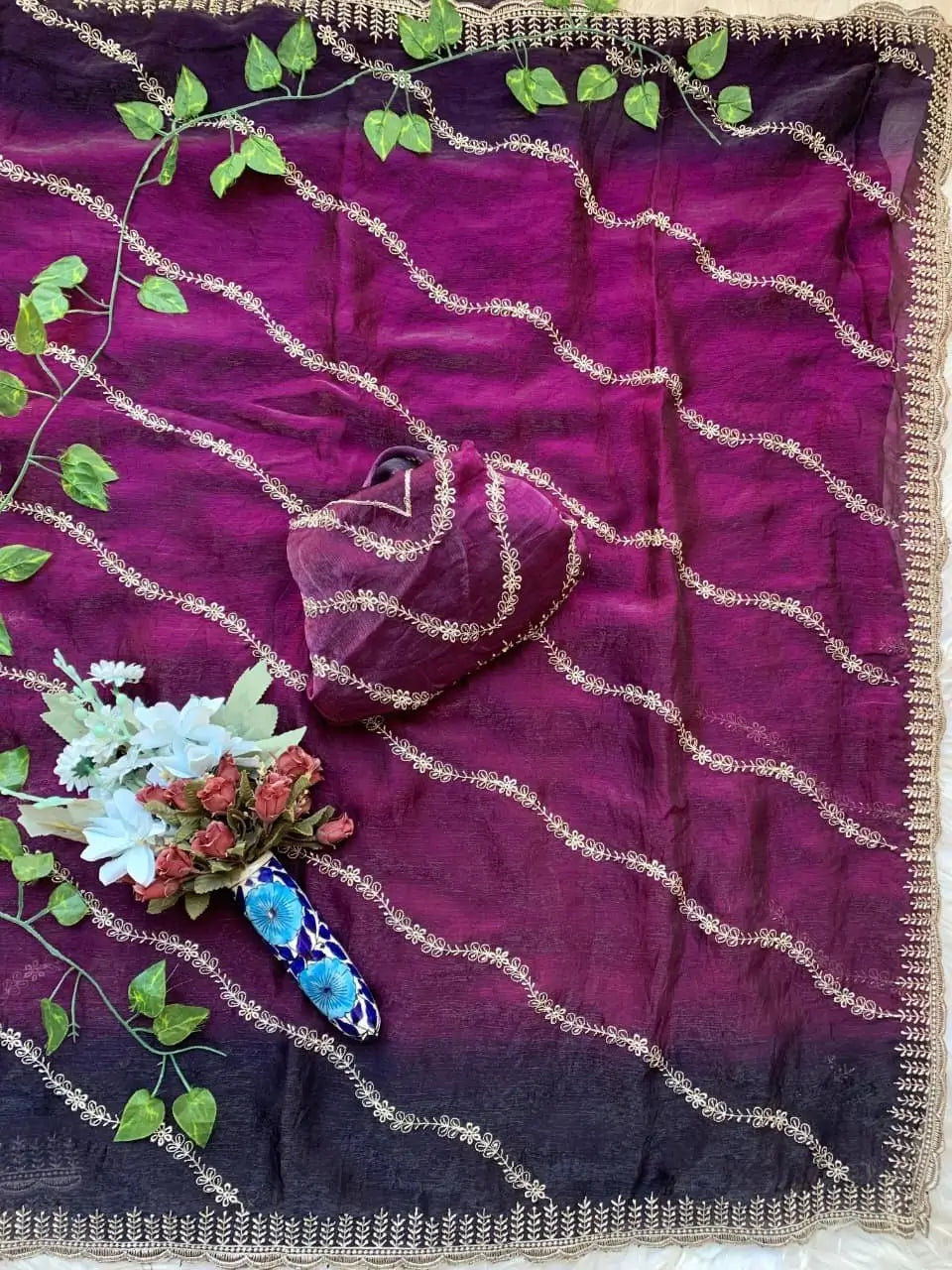 Elegant Embroidered Fendy Chiffon Saree for Festive and Party Wear