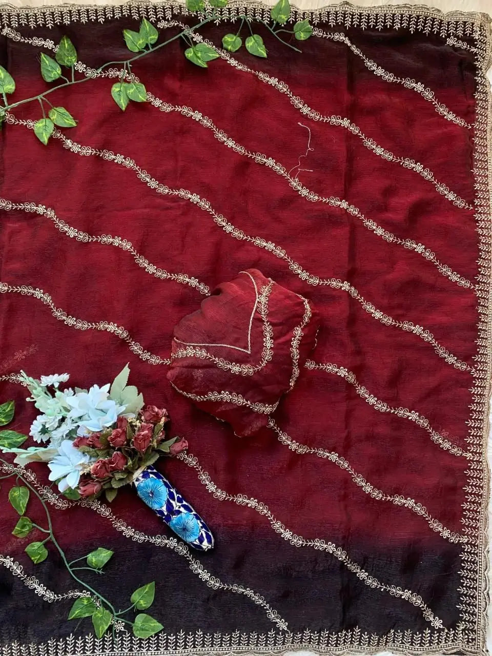 Elegant Embroidered Fendy Chiffon Saree for Festive and Party Wear