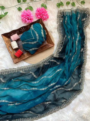 Elegant Embroidered Fendy Chiffon Saree for Festive and Party Wear
