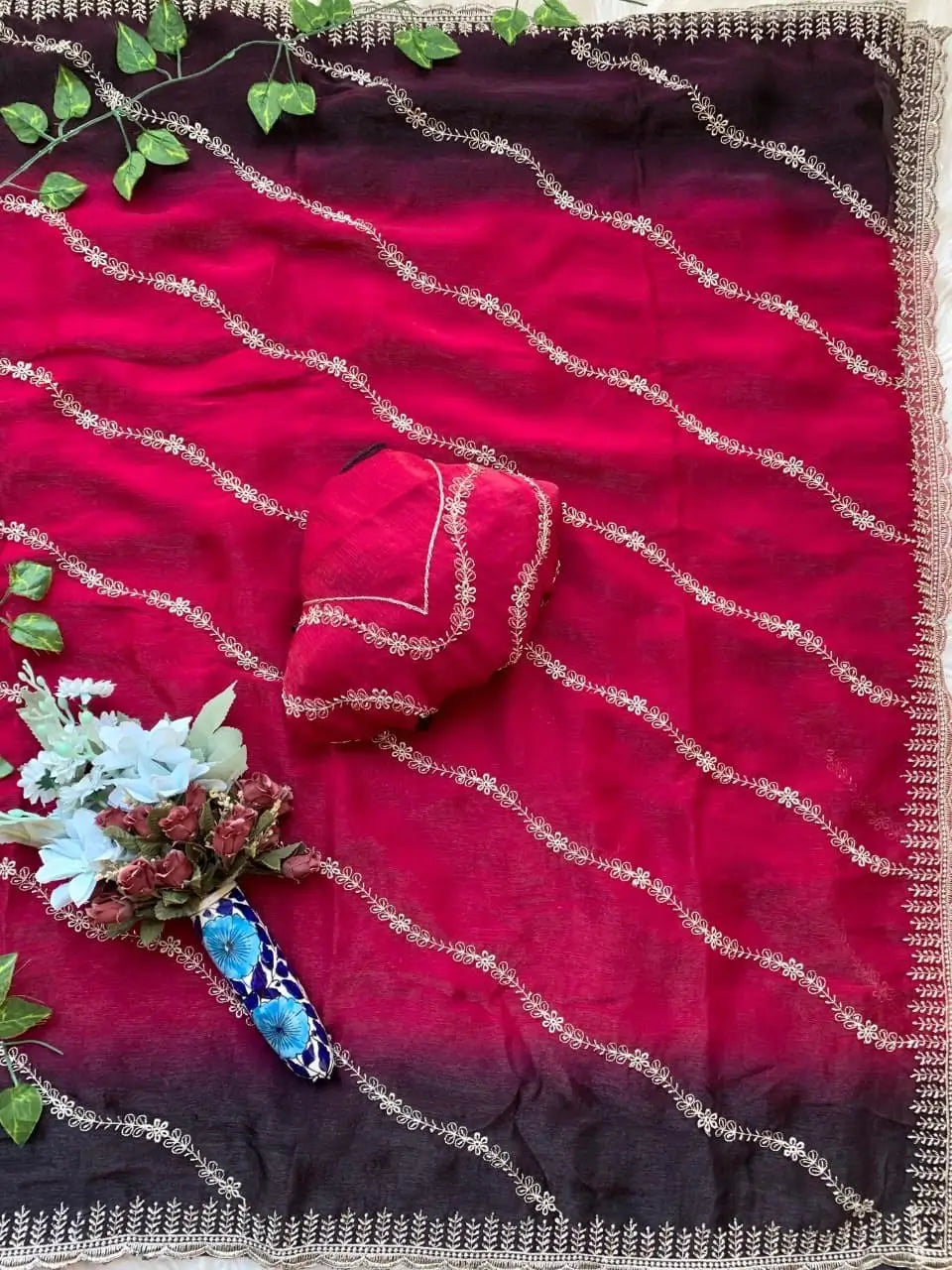 Elegant Embroidered Fendy Chiffon Saree for Festive and Party Wear