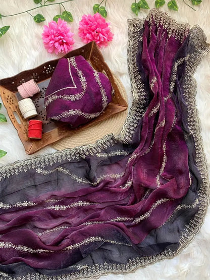 Elegant Embroidered Fendy Chiffon Saree for Festive and Party Wear