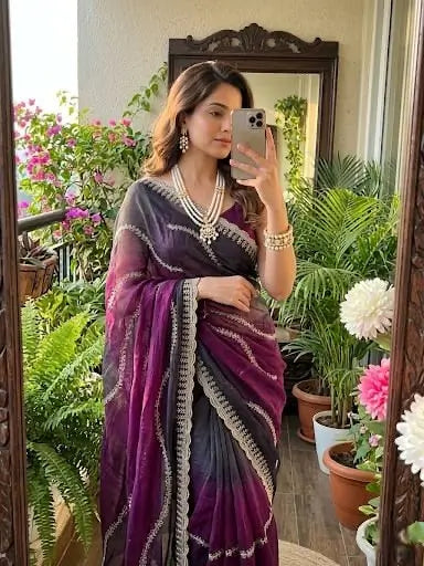 Elegant Embroidered Fendy Chiffon Saree for Festive and Party Wear