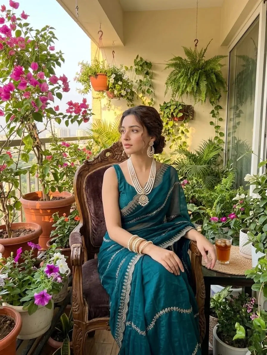 Elegant Embroidered Fendy Chiffon Saree for Festive and Party Wear