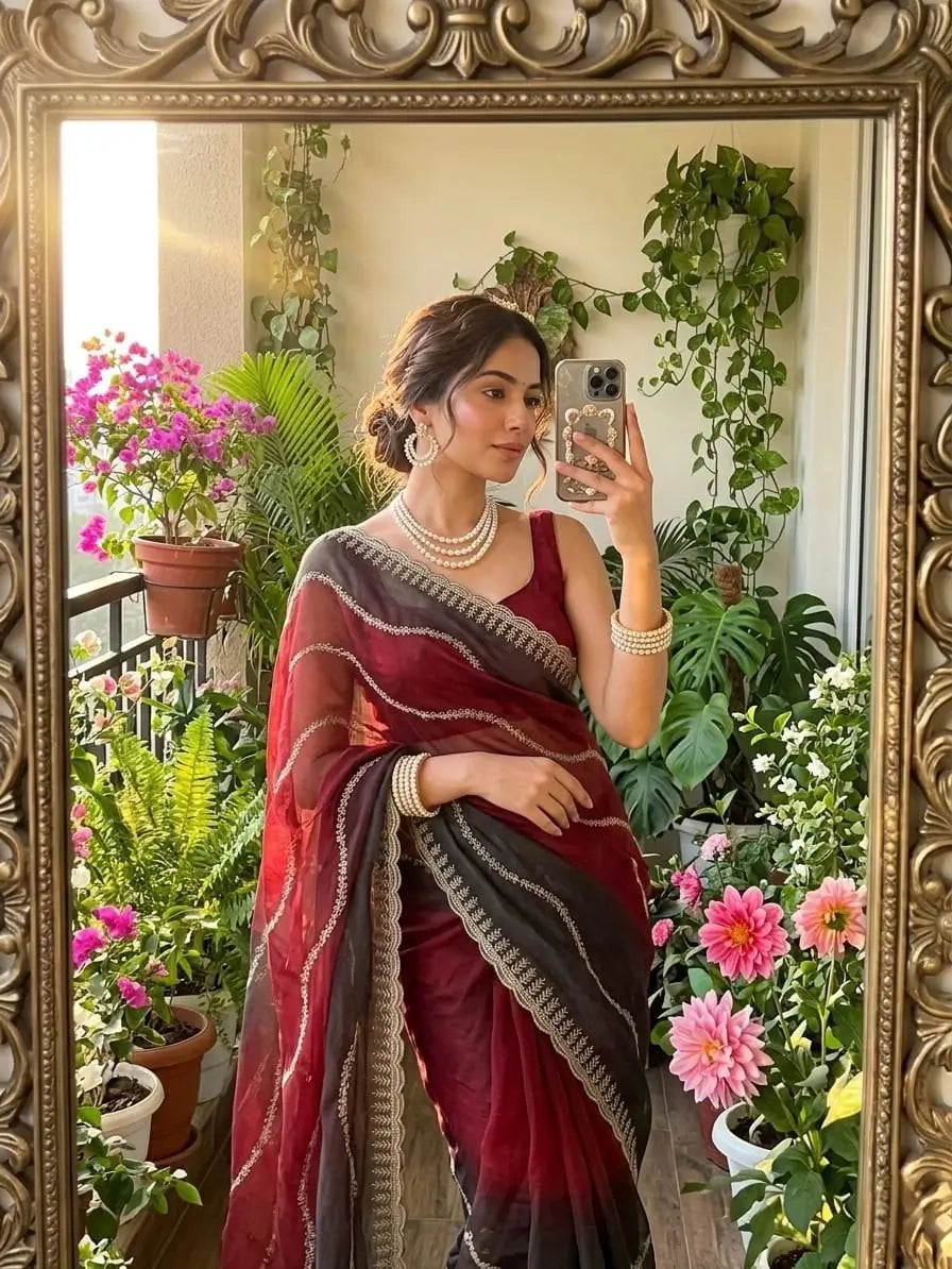 Elegant Embroidered Fendy Chiffon Saree for Festive and Party Wear