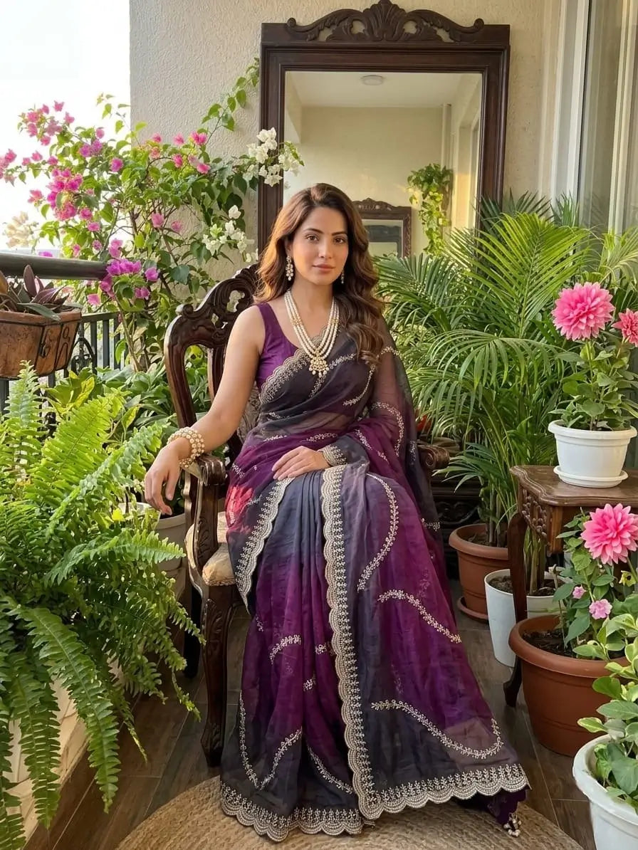 Elegant Embroidered Fendy Chiffon Saree for Festive and Party Wear