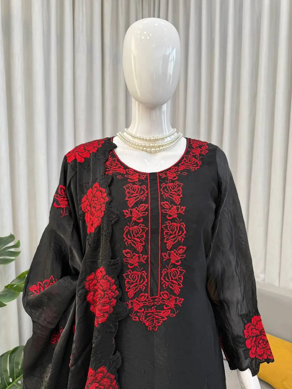 Elegant Embroidered Fendy Silk Palazzo Suit Set for Festive and Formal Wear