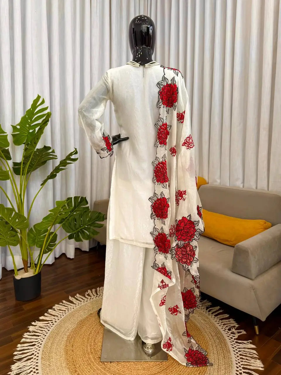 Elegant Embroidered Fendy Silk Palazzo Suit Set for Festive and Formal Wear