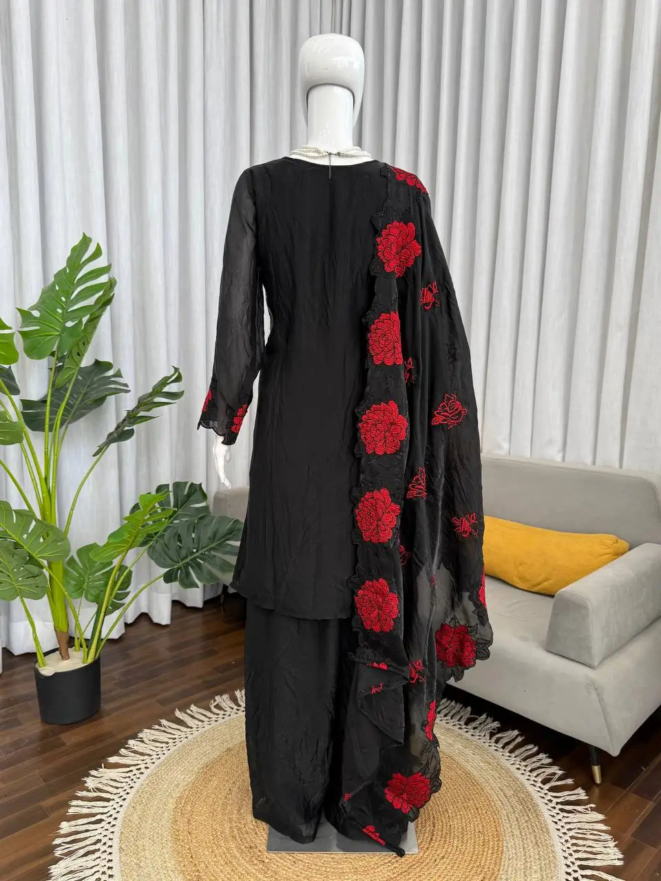 Elegant Embroidered Fendy Silk Palazzo Suit Set for Festive and Formal Wear