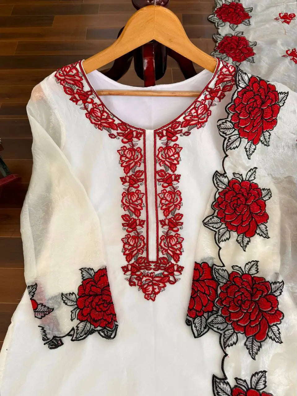 Elegant Embroidered Fendy Silk Palazzo Suit Set for Festive and Formal Wear