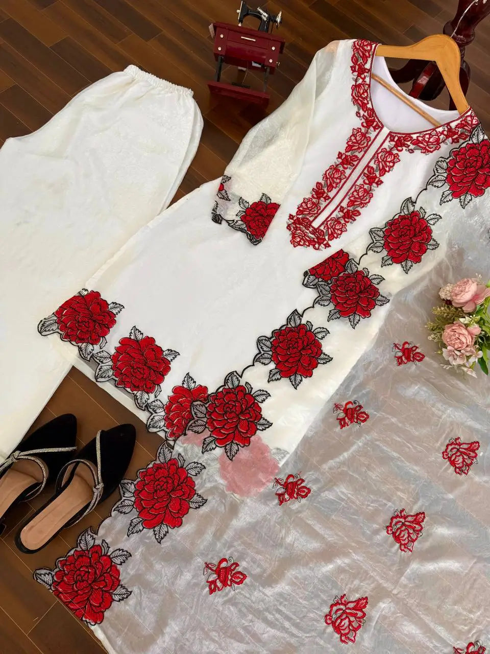 Elegant Embroidered Fendy Silk Palazzo Suit Set for Festive and Formal Wear