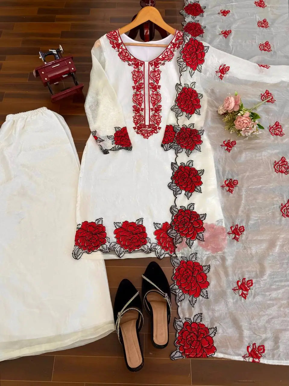 Elegant Embroidered Fendy Silk Palazzo Suit Set for Festive and Formal Wear