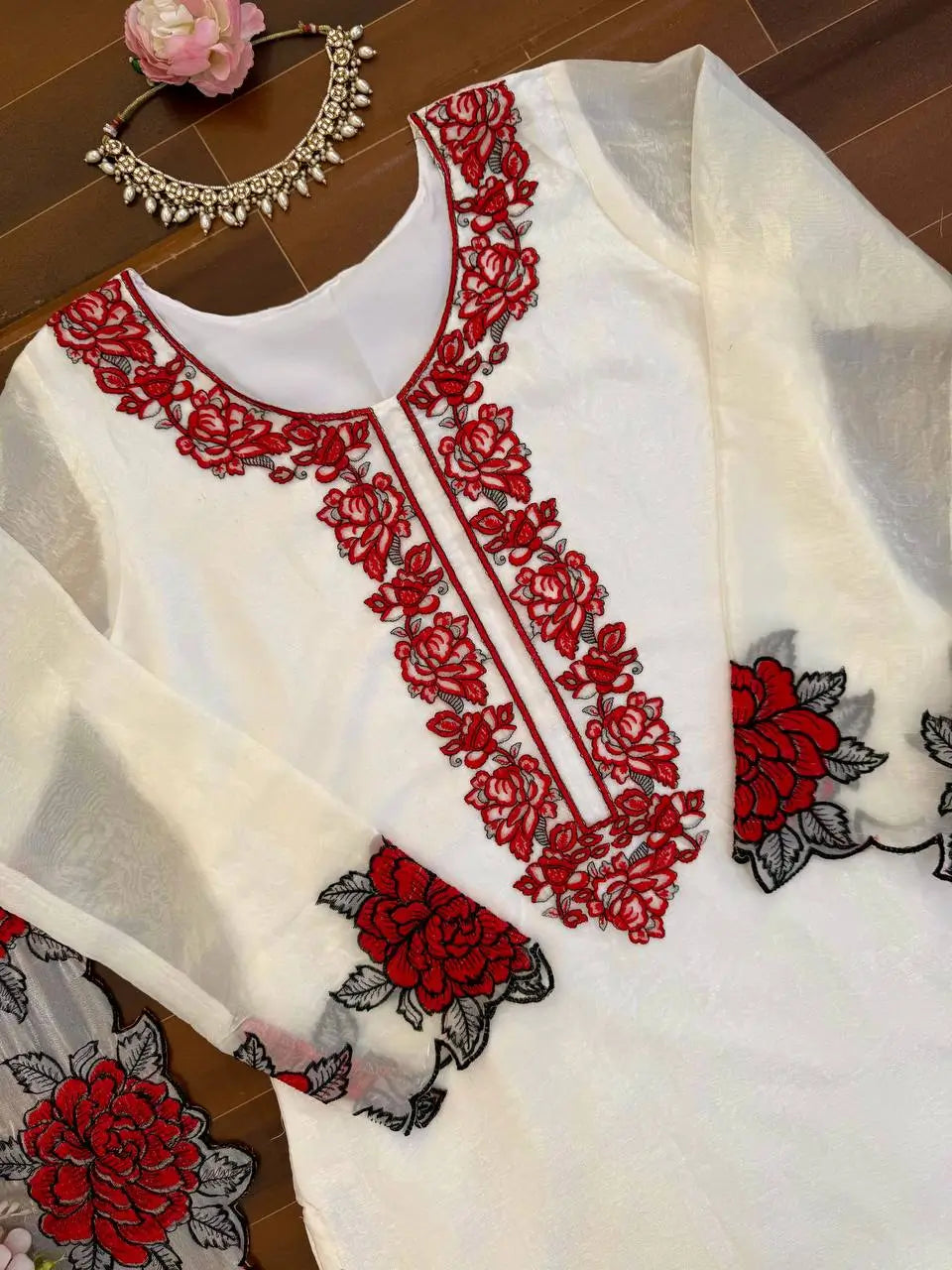 Elegant Embroidered Fendy Silk Palazzo Suit Set for Festive and Formal Wear