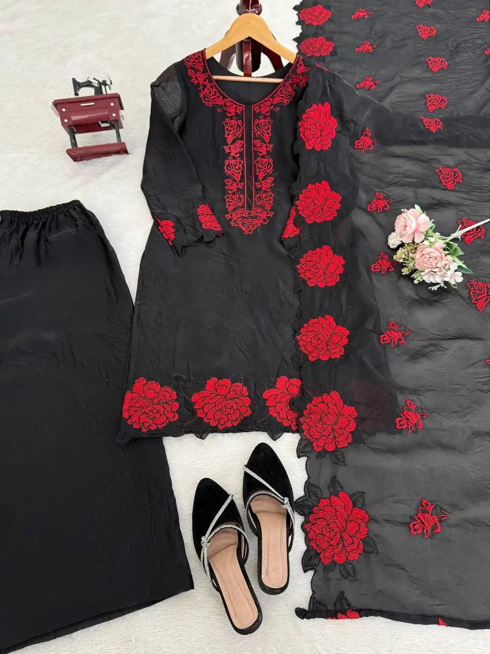 Elegant Embroidered Fendy Silk Palazzo Suit Set for Festive and Formal Wear