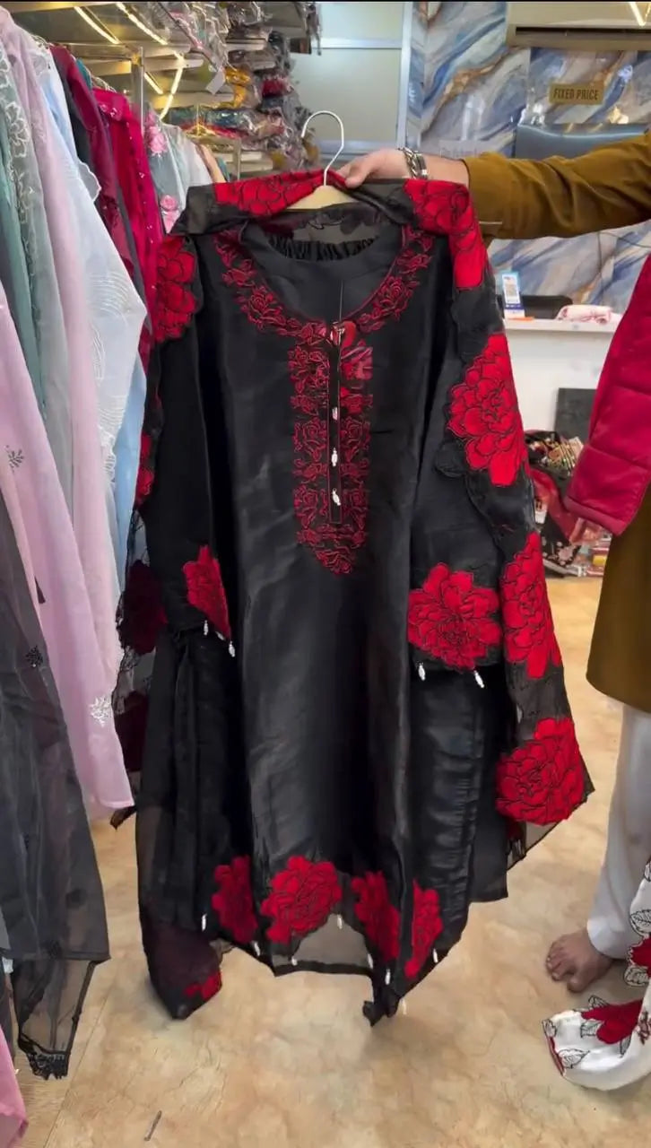 Elegant Embroidered Fendy Silk Palazzo Suit Set for Festive and Formal Wear