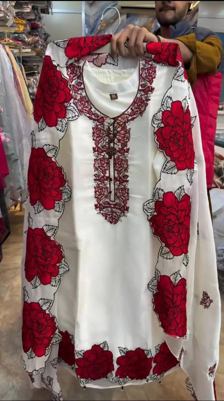 Elegant Embroidered Fendy Silk Palazzo Suit Set for Festive and Formal Wear