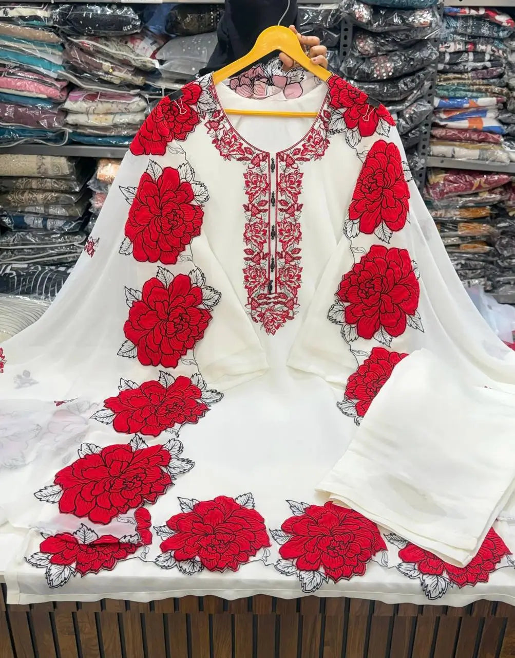 Elegant Embroidered Fendy Silk Palazzo Suit Set for Festive and Formal Wear