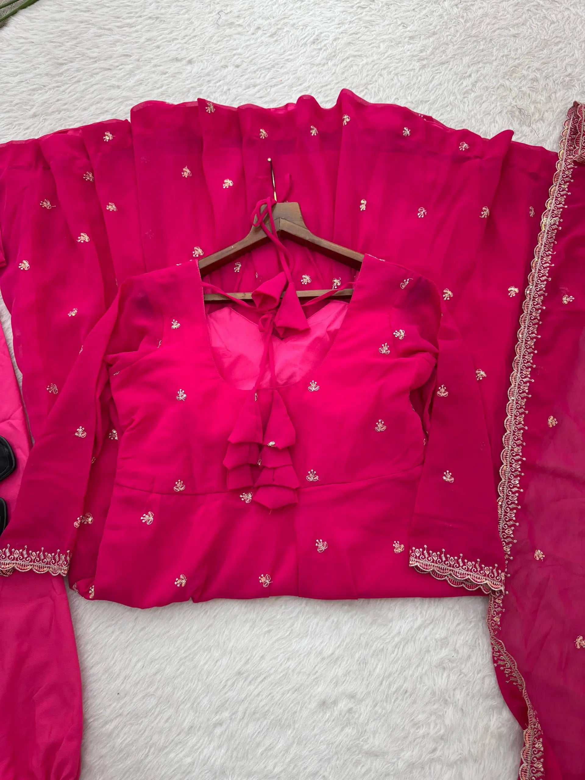 Elegant Embroidered Fox Georgette Anarkali Gown Set