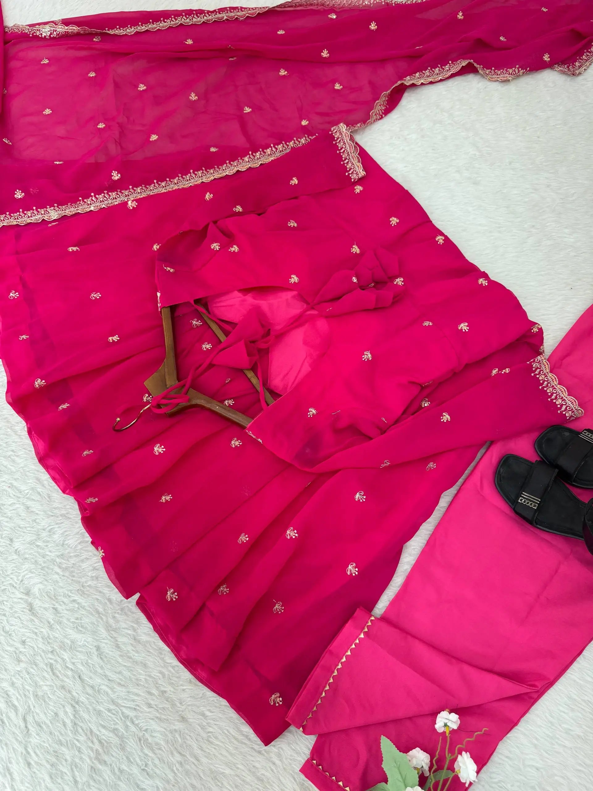 Elegant Embroidered Fox Georgette Anarkali Gown Set